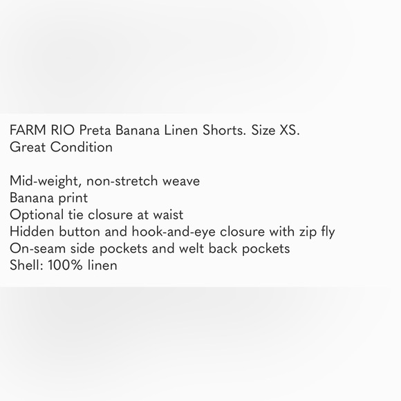FARM RIO Banana Print Linen High-Waisted Shorts – Preta Black, XS, $215 NEW - Picture 10 of 10